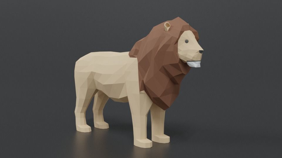 Low Poly Cartoon Male Lion Low-poly 3D model_6