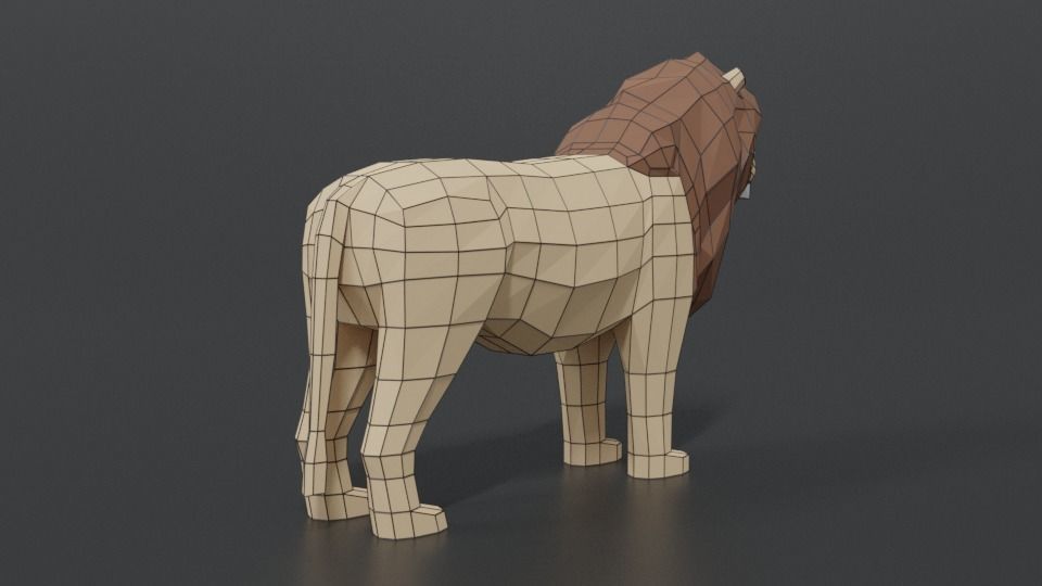 Low Poly Cartoon Male Lion Low-poly 3D model_13