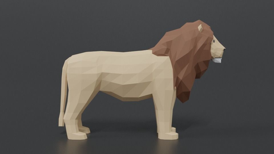 Low Poly Cartoon Male Lion Low-poly 3D model_5