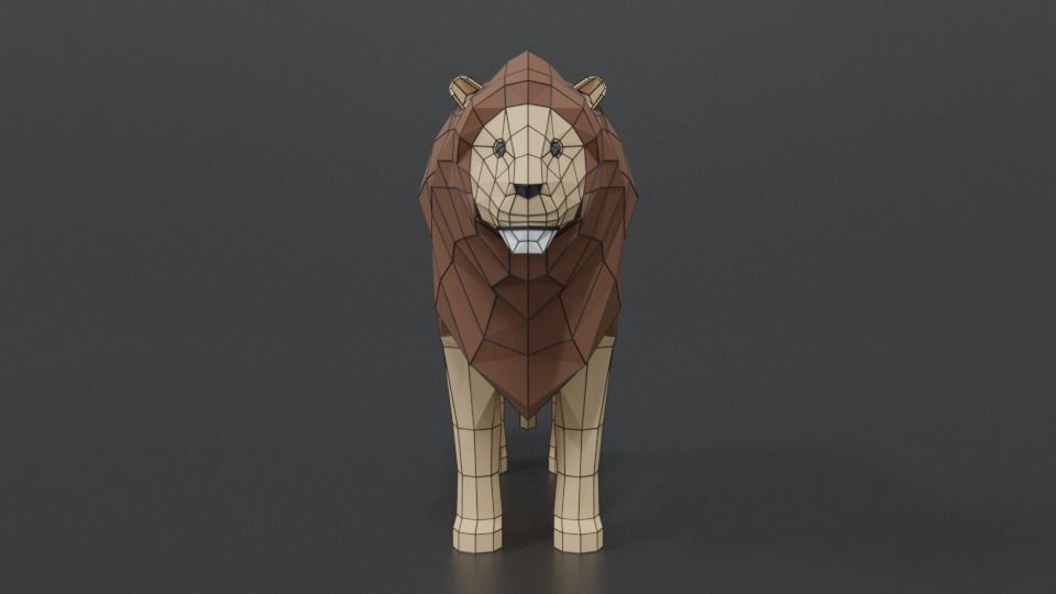 Low Poly Cartoon Male Lion Low-poly 3D model_16