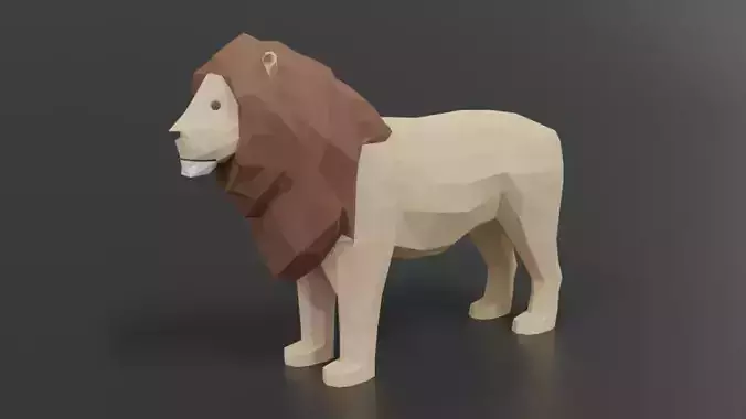 Low Poly Cartoon Male Lion Low-poly 3D model