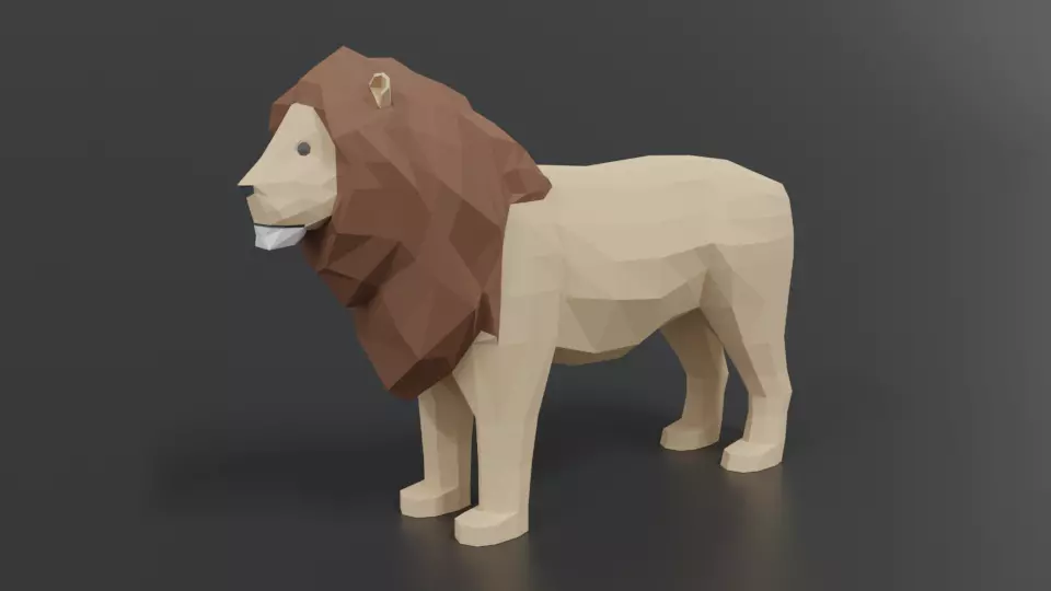 Low Poly Cartoon Male Lion Low-poly 3D model_0