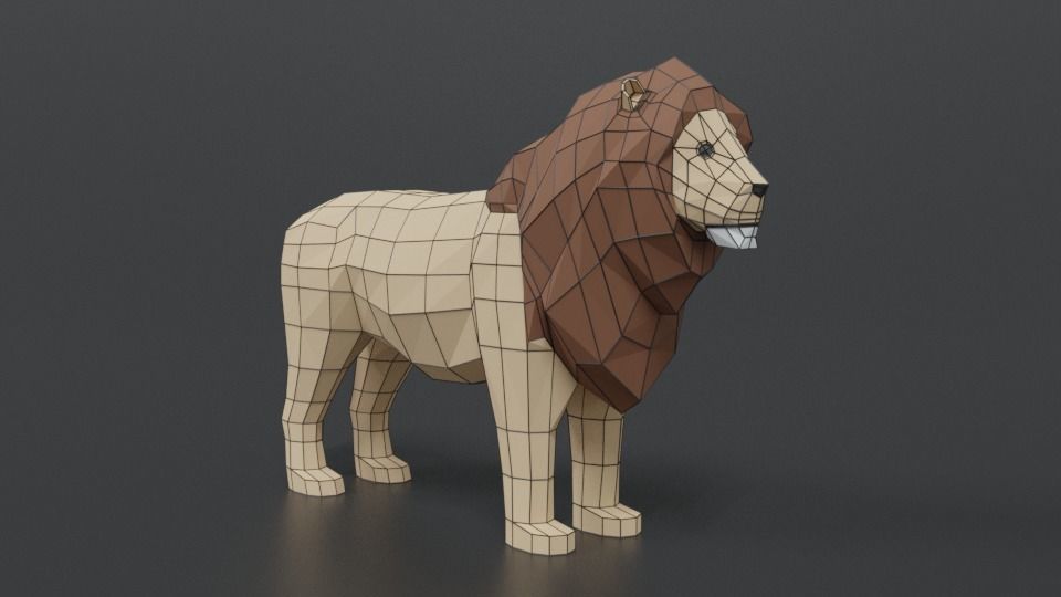 Low Poly Cartoon Male Lion Low-poly 3D model_15