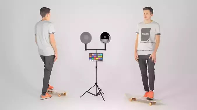 Cute young man on a yellow skateboard 158