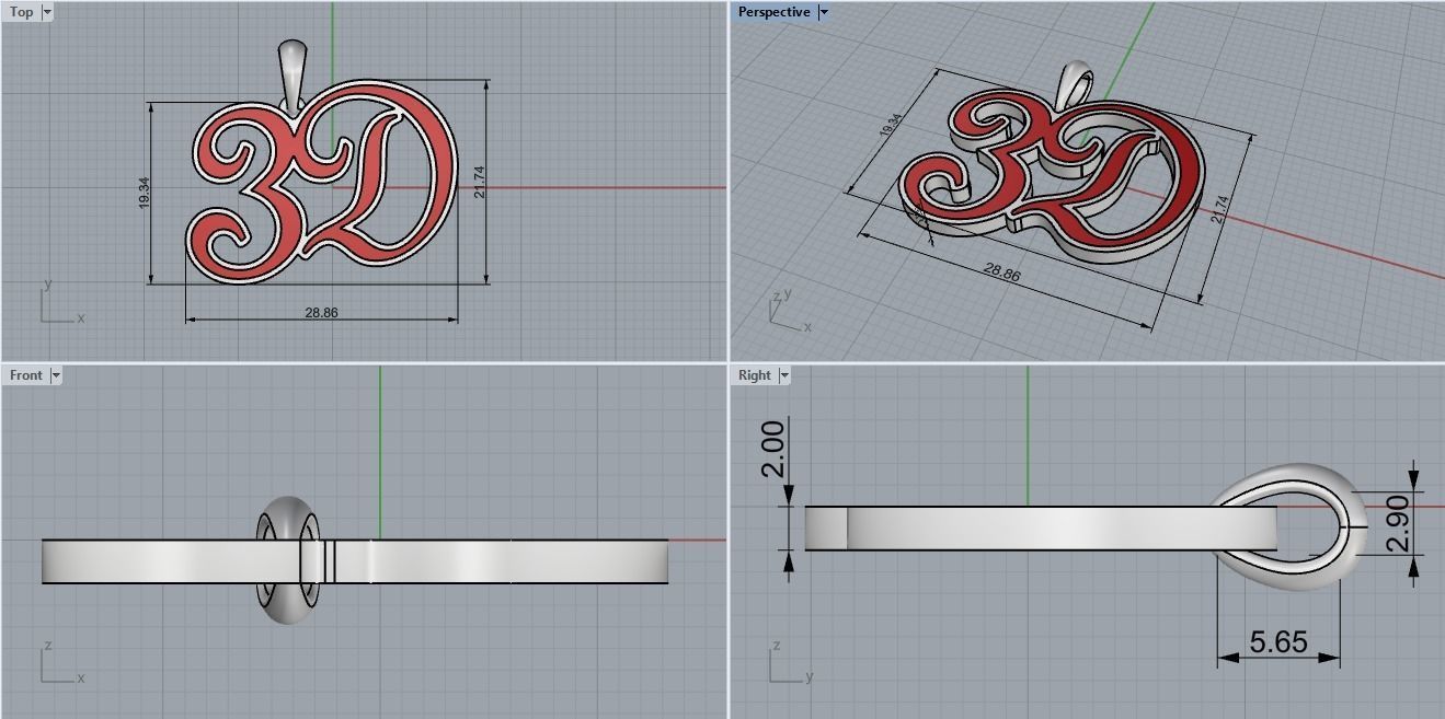 3D pendant with letter d rose gold 3D print model_2