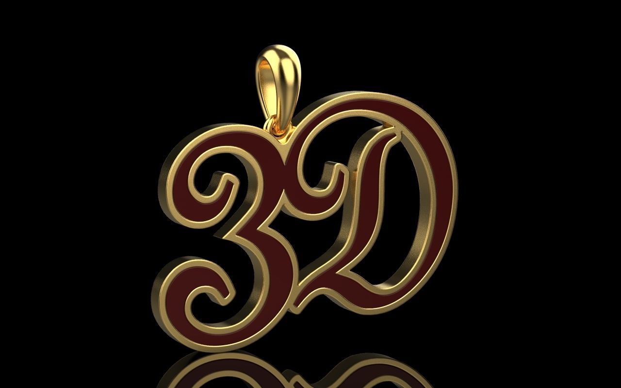 3D pendant with letter d rose gold 3D print model_32