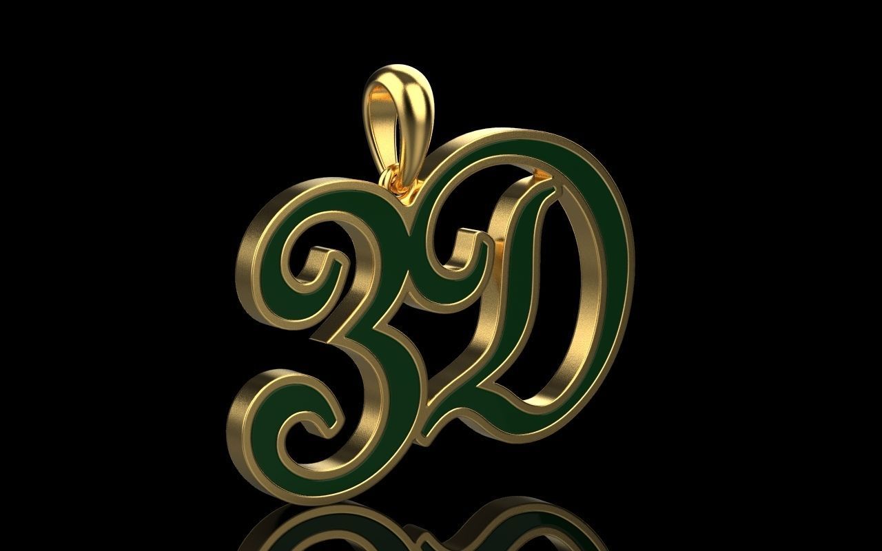 3D pendant with letter d rose gold 3D print model_24