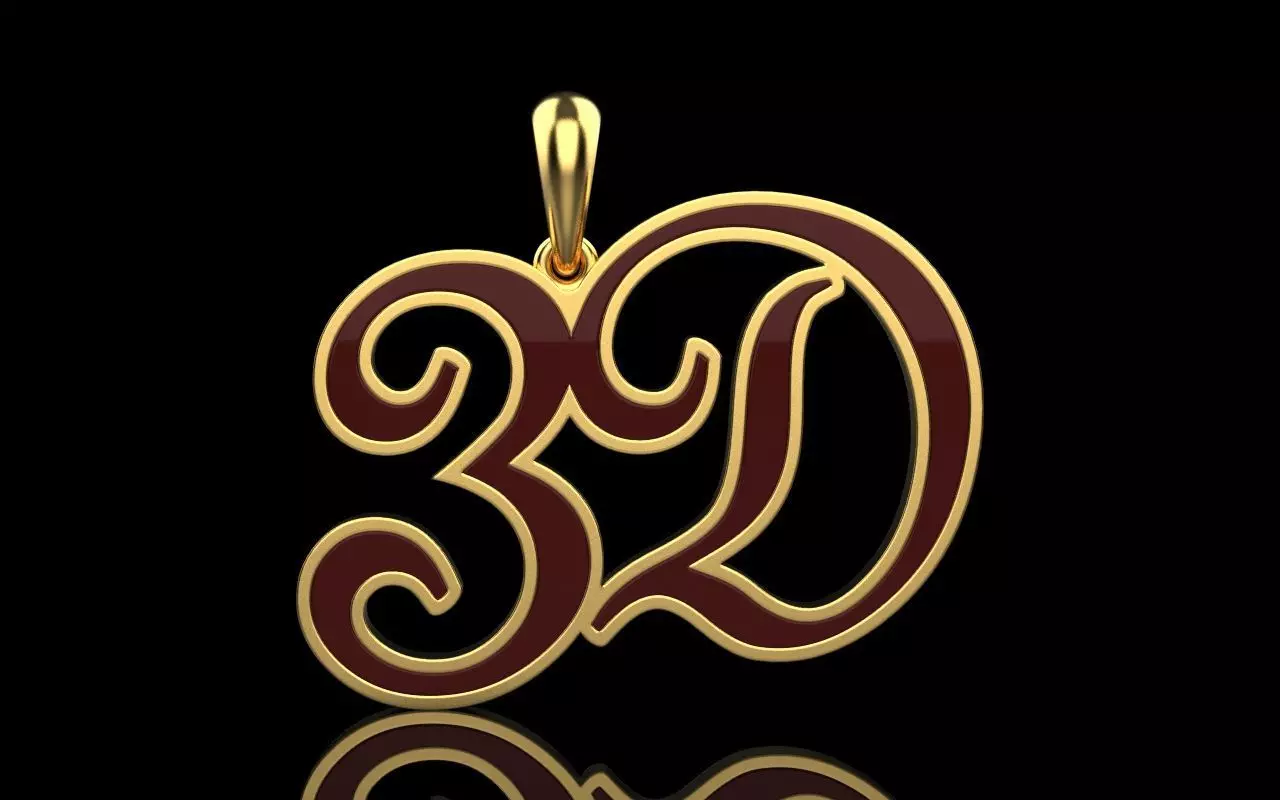 3D pendant with letter d rose gold 3D print model_0