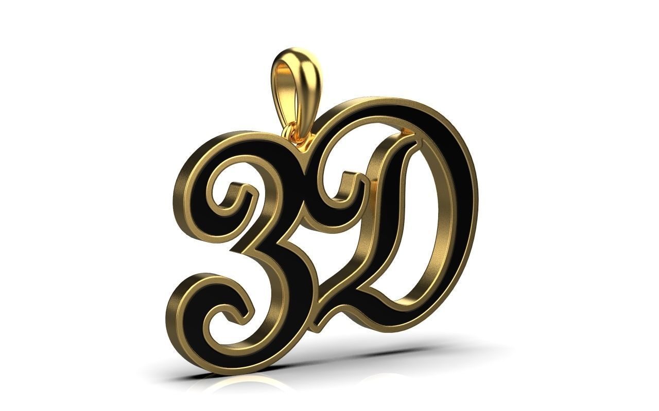 3D pendant with letter d rose gold 3D print model_14