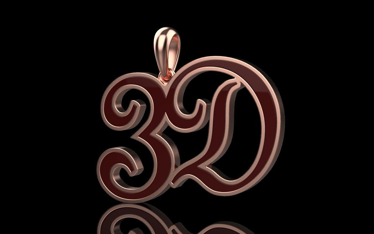 3D pendant with letter d rose gold 3D print model_29