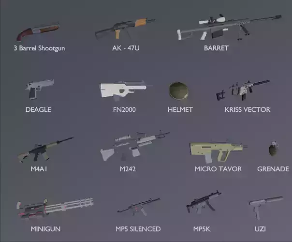 Gun Pack Low-poly 3D model
