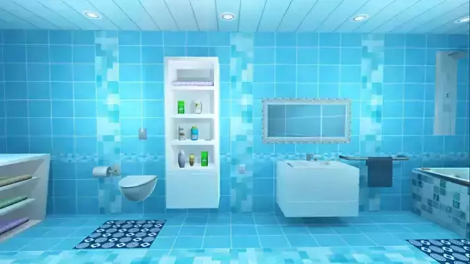 Bathroom Interiors - 3 Scenes Low-poly 3D model