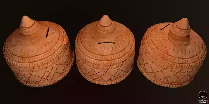 Indian traditional Clay Coin Bank low poly game ready asset