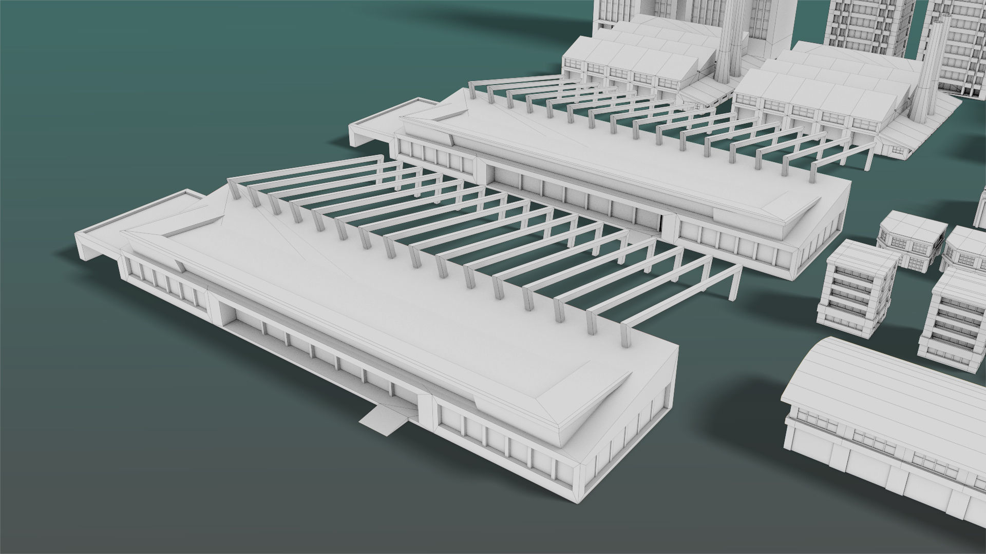 Buildings Set city in low polygons Low-poly 3D model_15