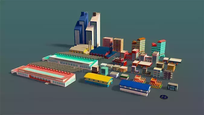 Buildings Set city in low polygons