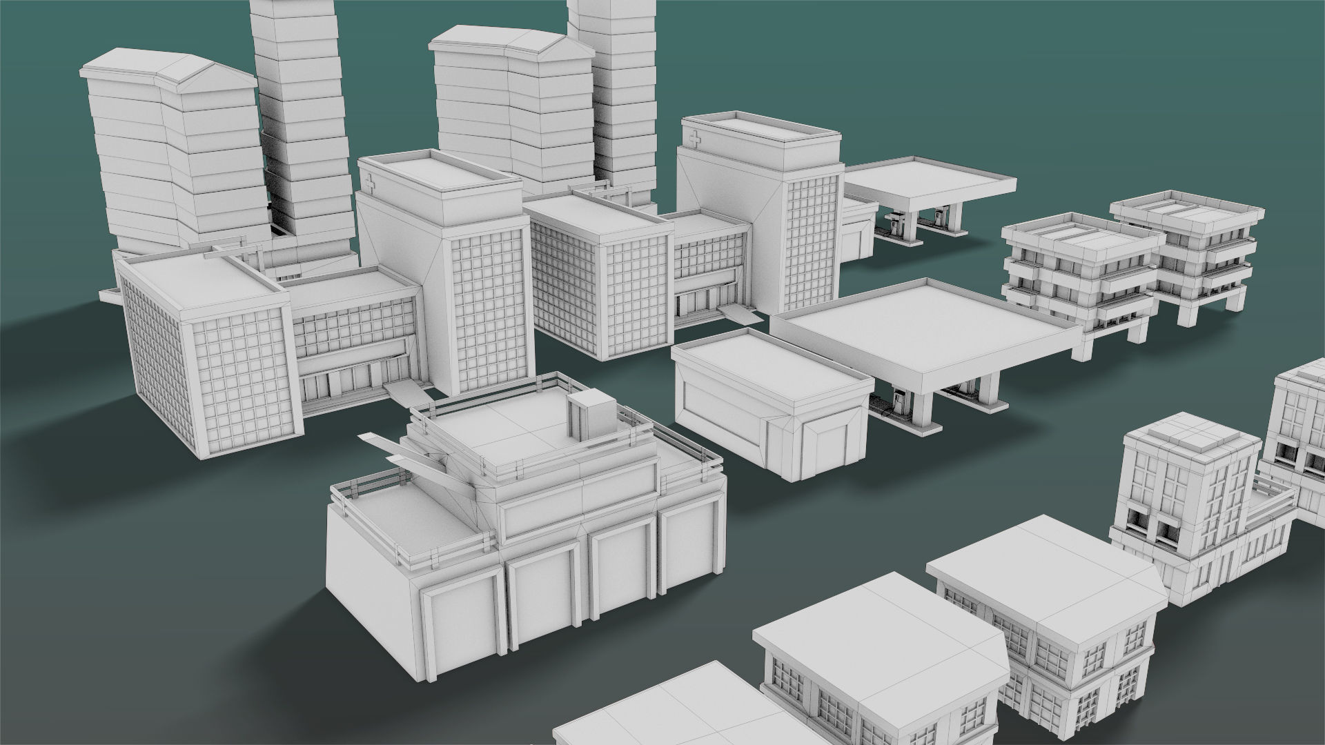 Buildings Set city in low polygons Low-poly 3D model_18
