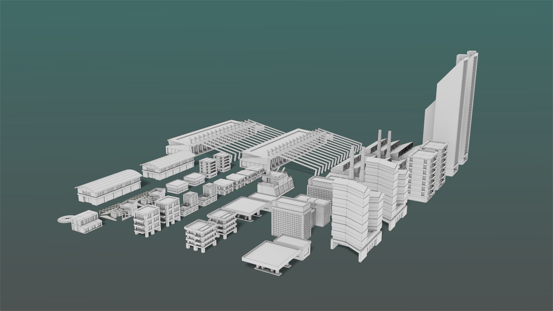 Buildings Set city in low polygons Low-poly 3D model_14