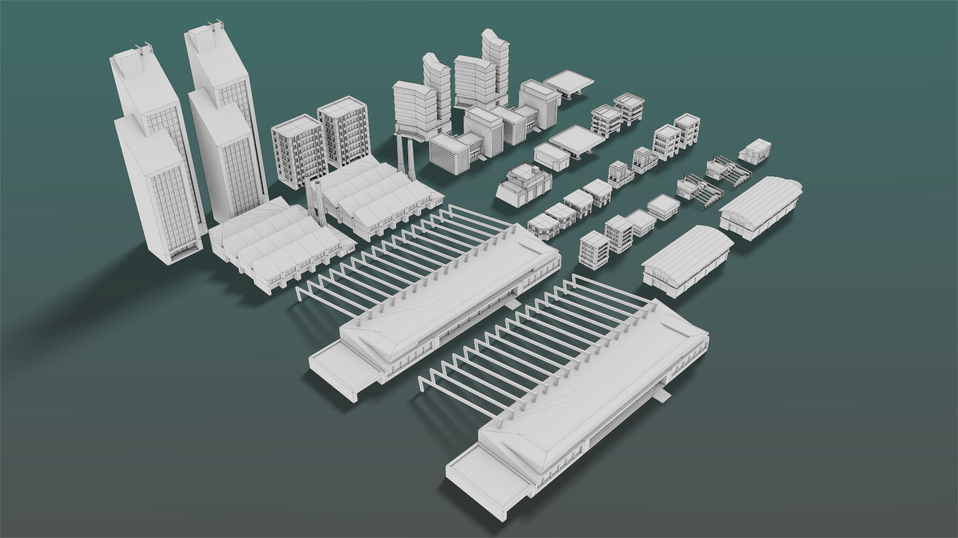 Buildings Set city in low polygons Low-poly 3D model_11