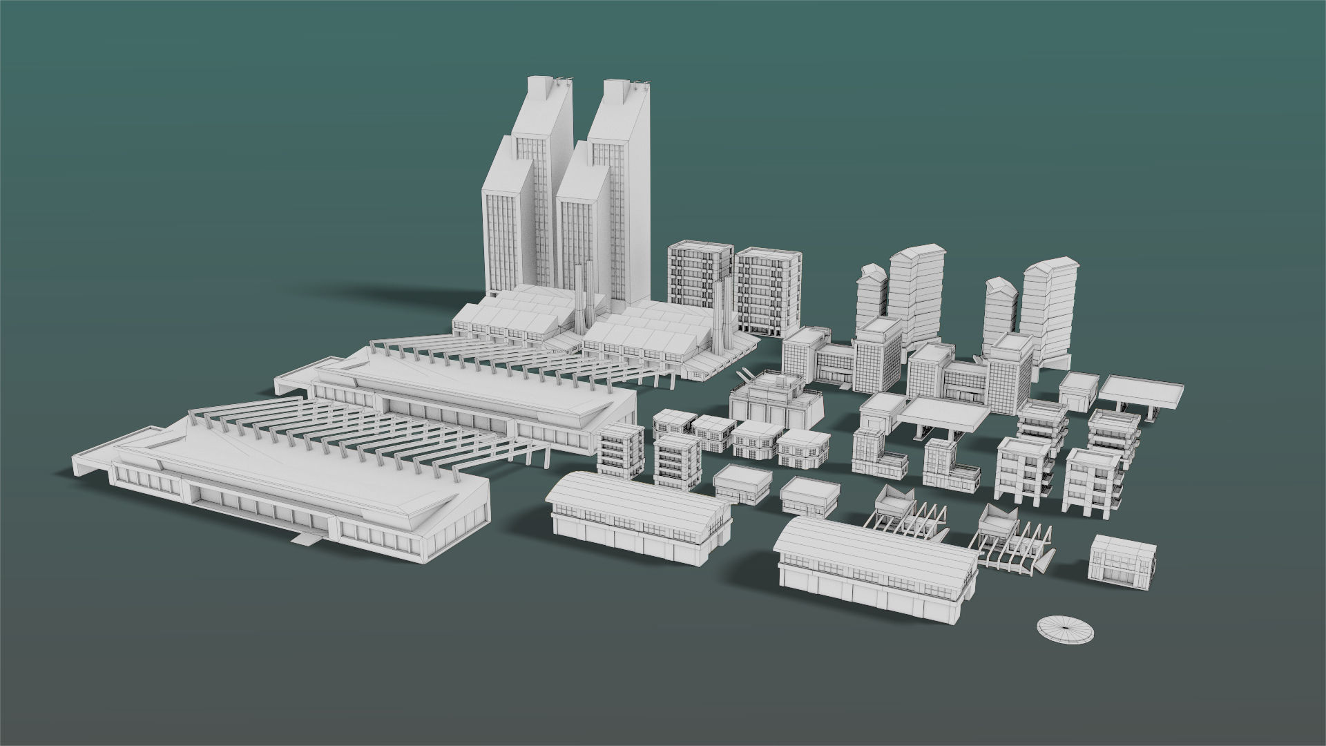 Buildings Set city in low polygons Low-poly 3D model_12