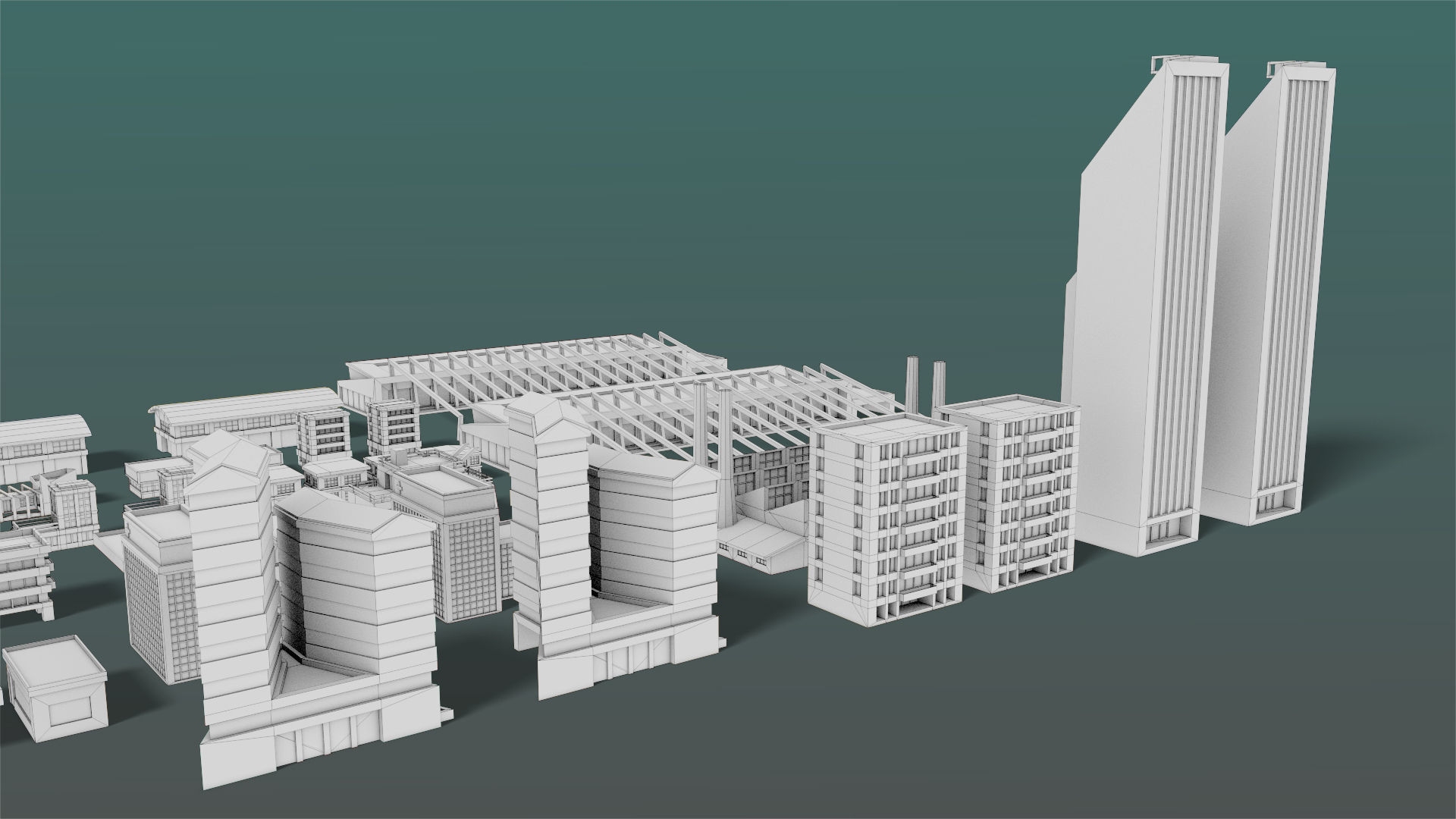 Buildings Set city in low polygons Low-poly 3D model_21