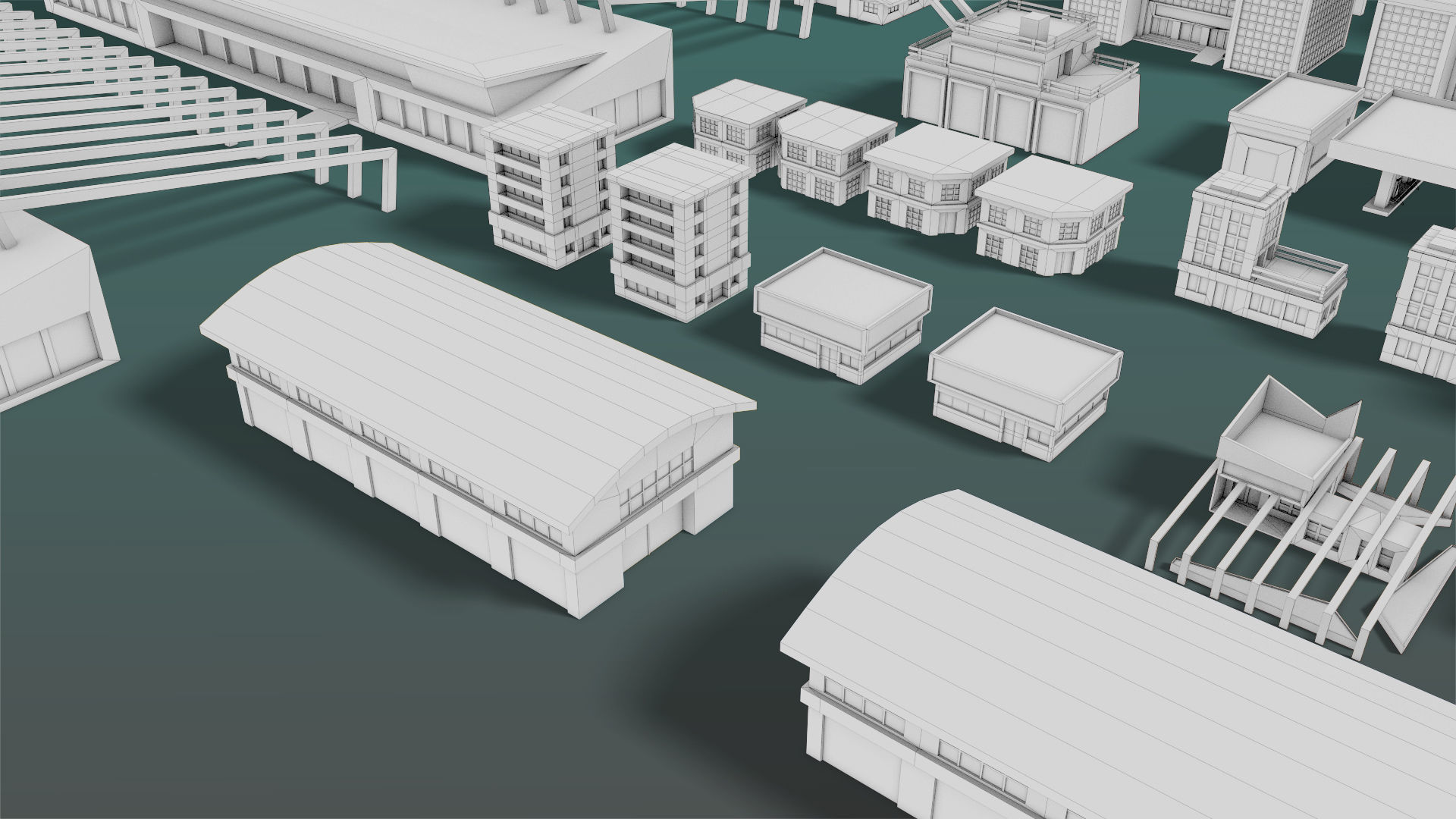 Buildings Set city in low polygons Low-poly 3D model_16