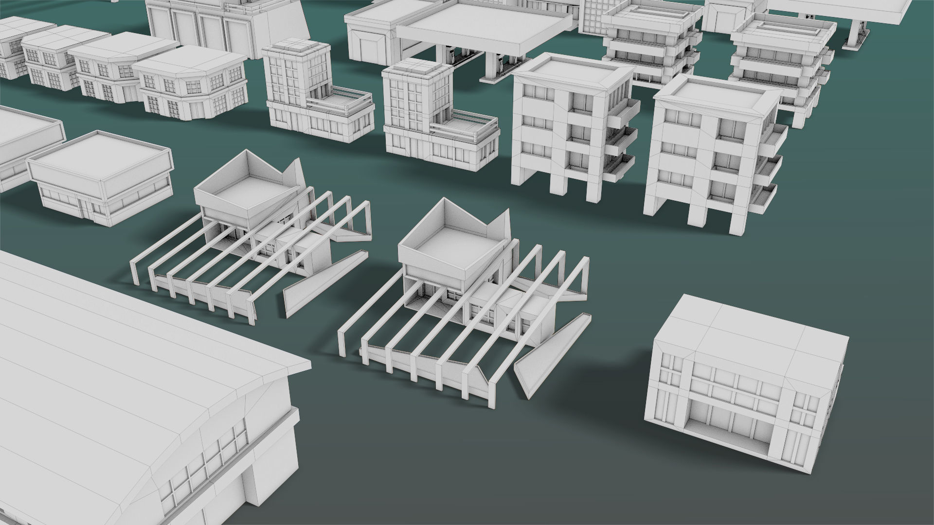 Buildings Set city in low polygons Low-poly 3D model_17