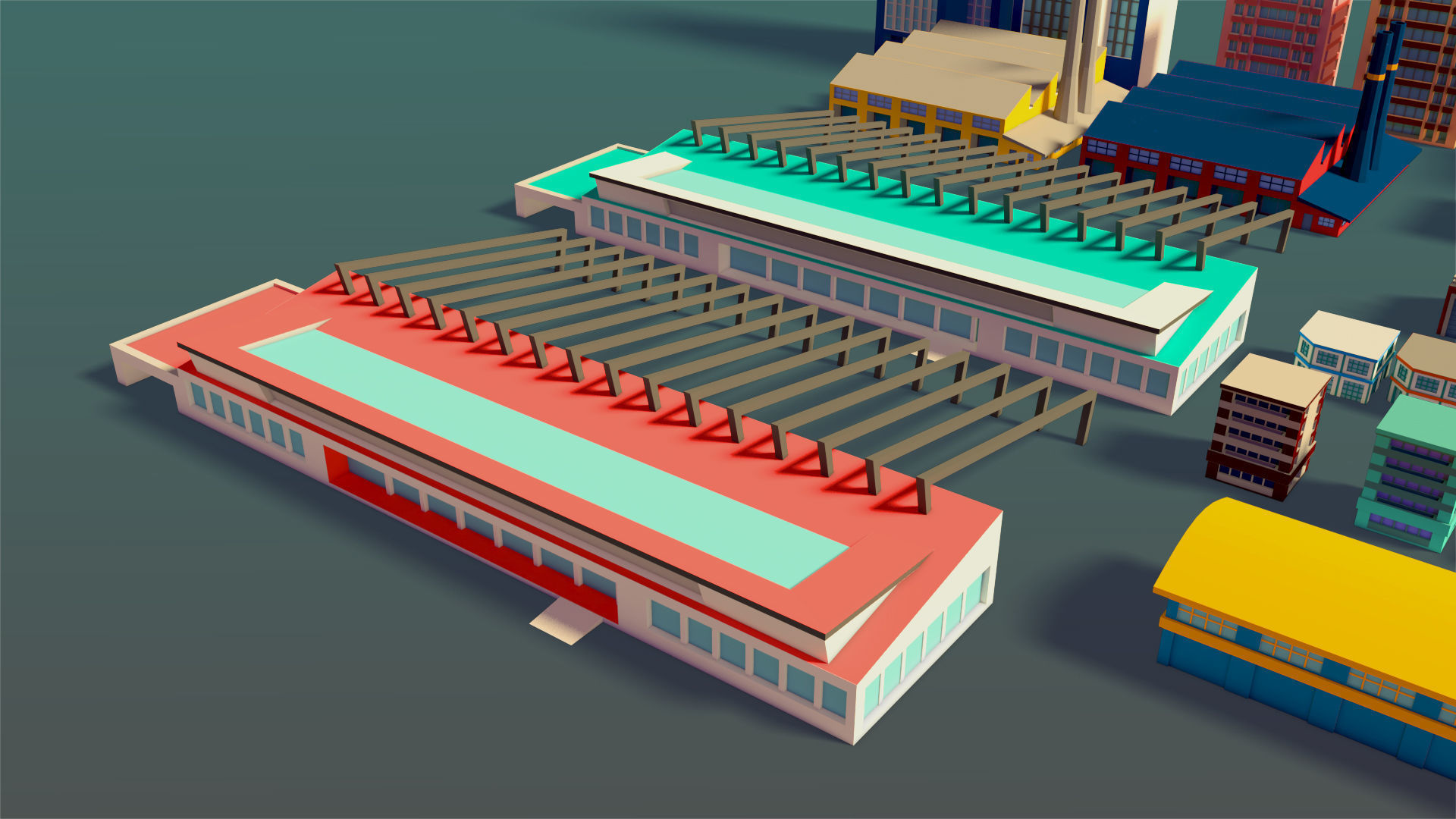 Buildings Set city in low polygons Low-poly 3D model_4