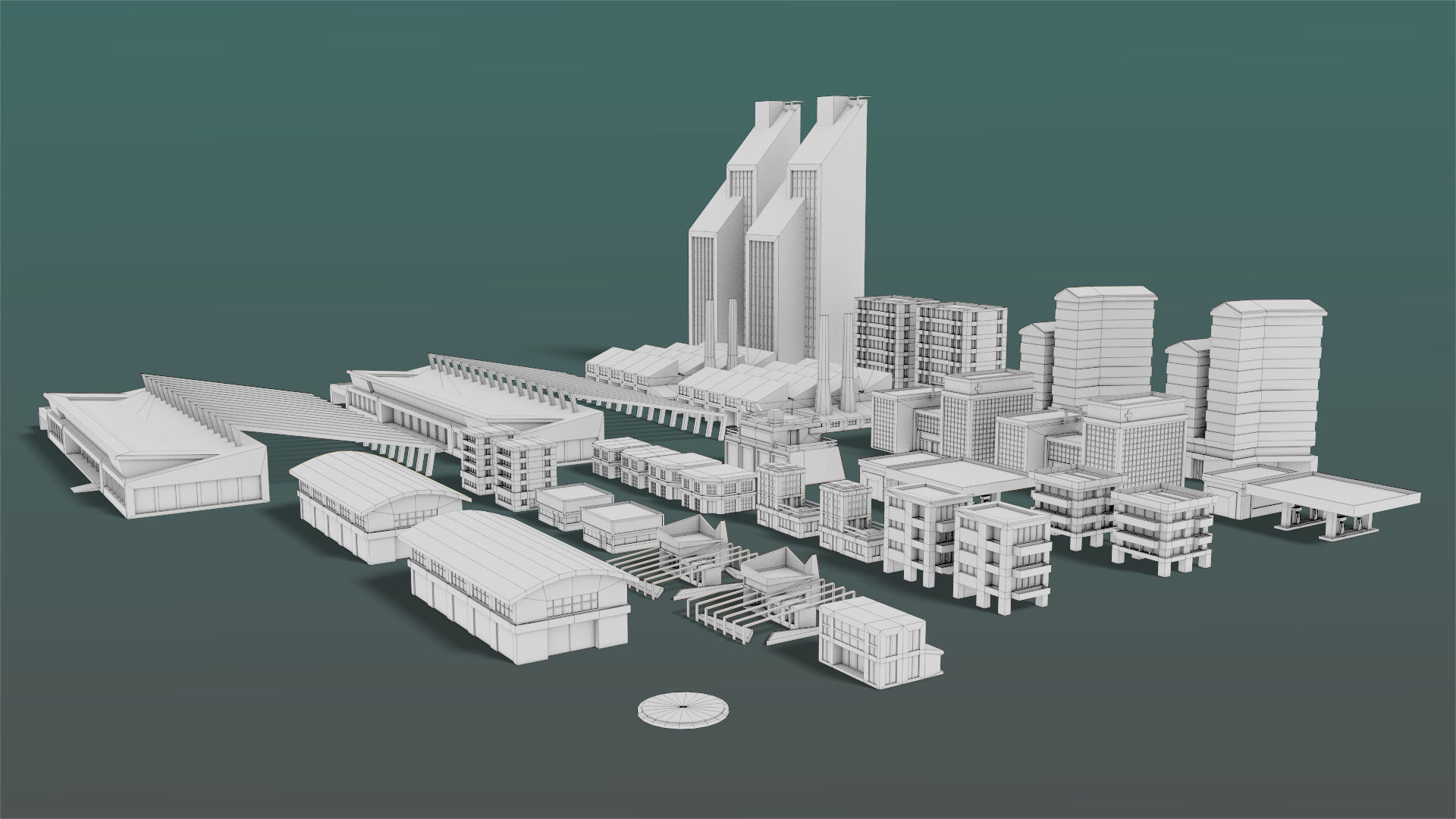 Buildings Set city in low polygons Low-poly 3D model_13