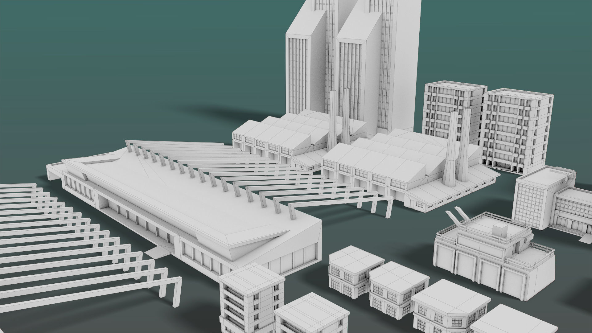 Buildings Set city in low polygons Low-poly 3D model_20