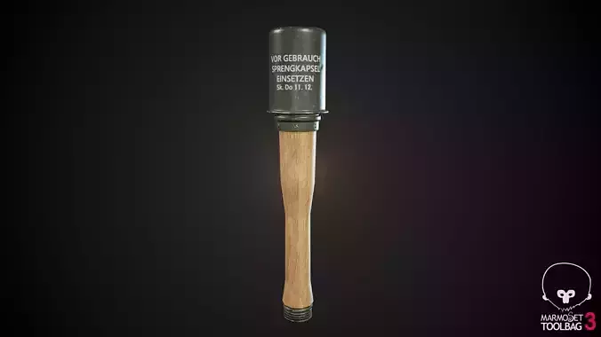 WWII stick grenade low poly game ready asset