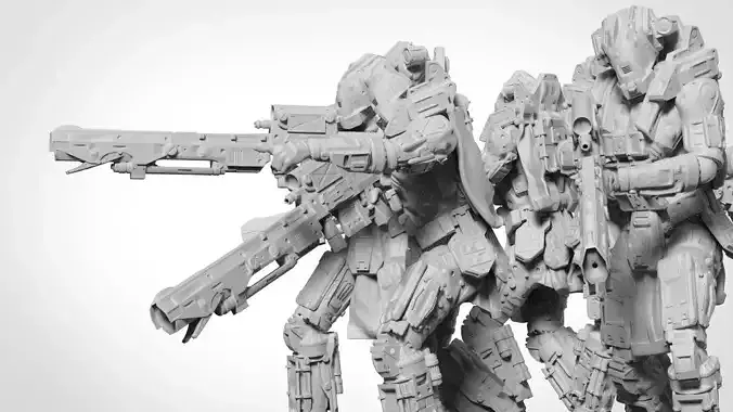 Scifi Marksman Sniper Rifle Team miniatures 3D print model