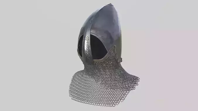 Medieval Bascinet03 with chainmail Low-poly 3D model