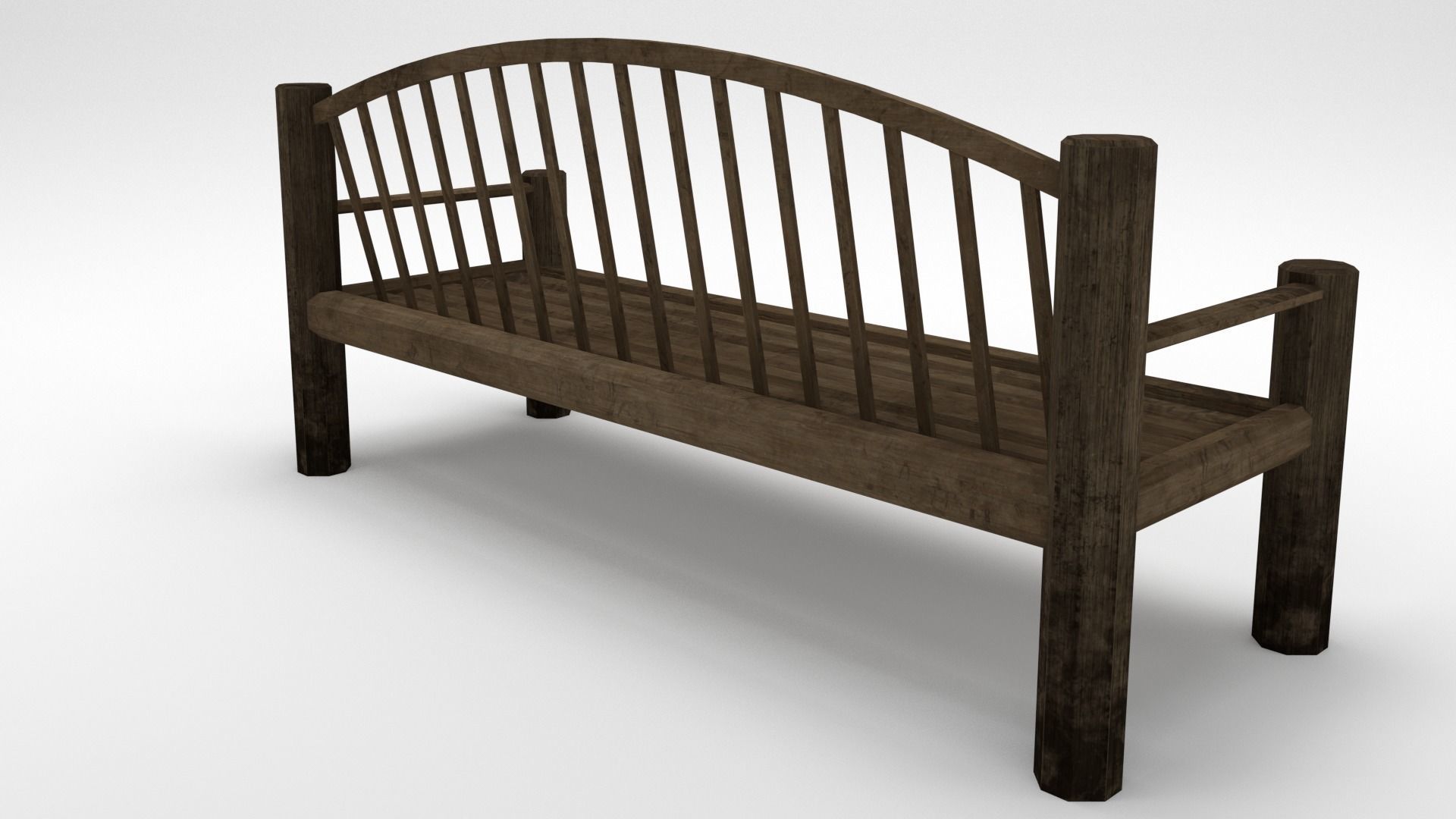 Old wood bench Low-poly 3D model_2