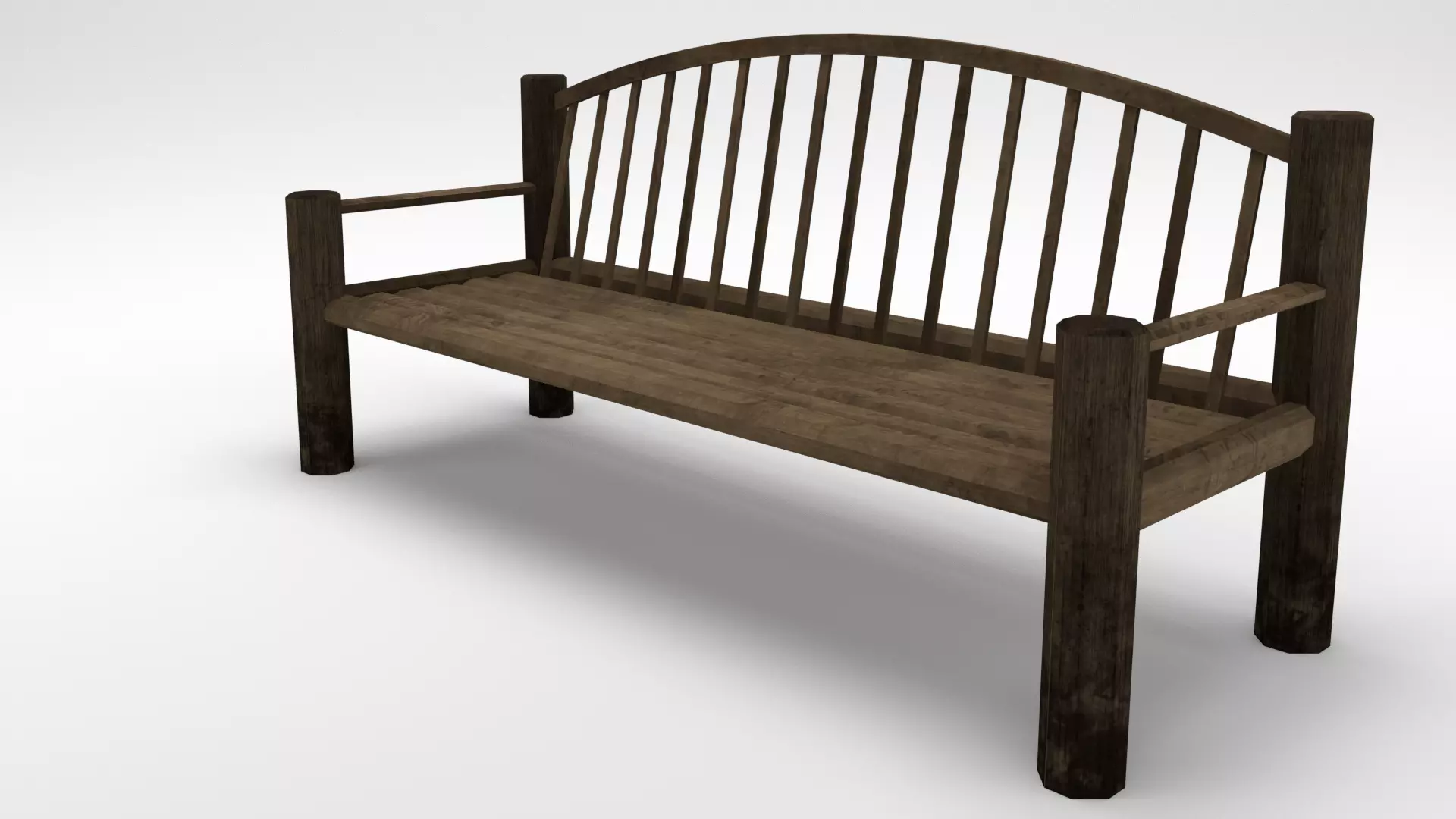 Old wood bench Low-poly 3D model_0