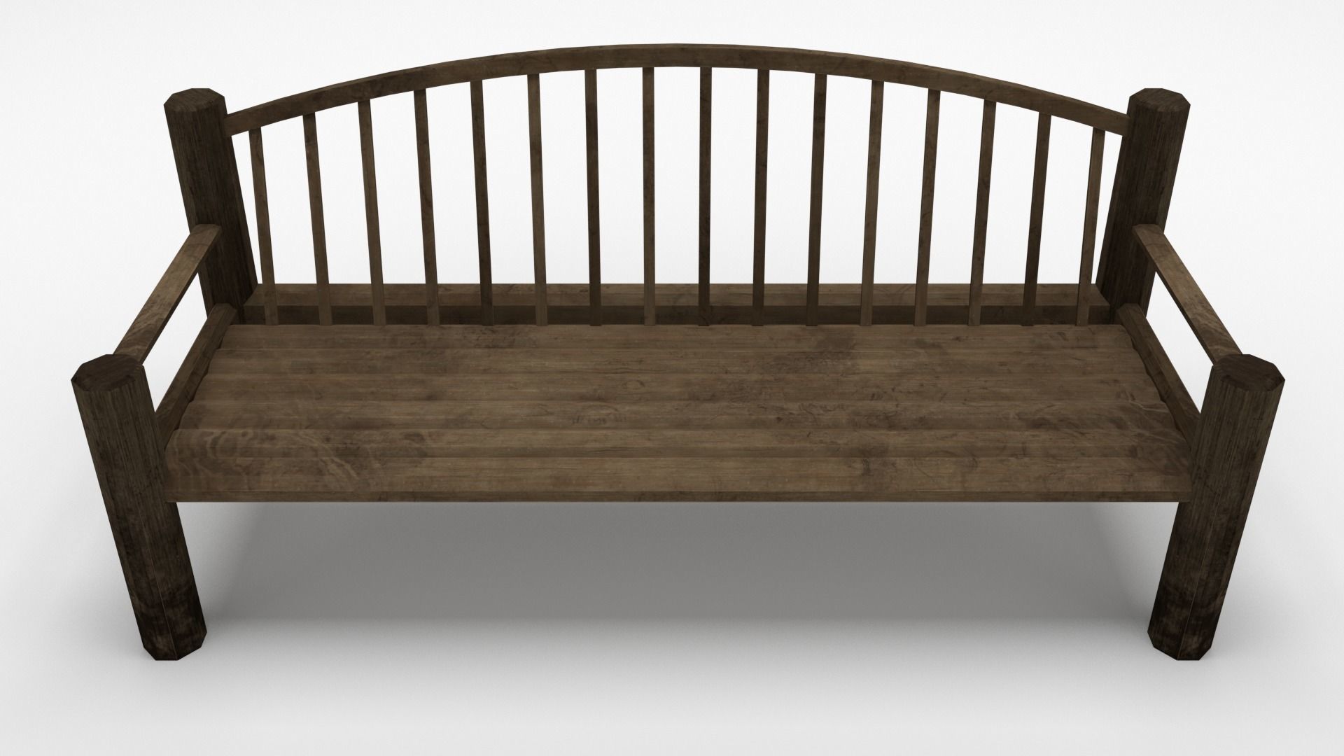 Old wood bench Low-poly 3D model_3