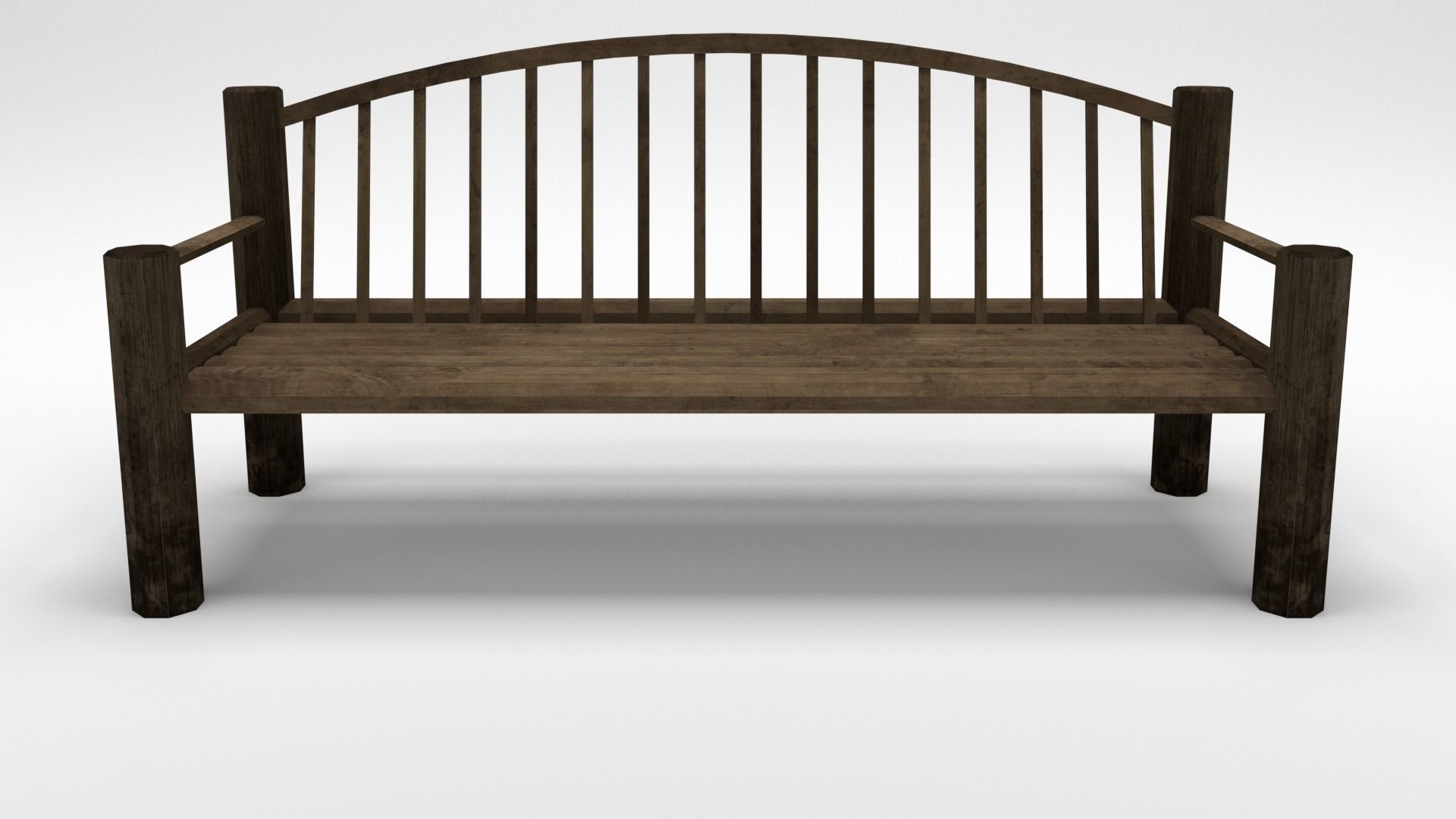 Old wood bench Low-poly 3D model_1