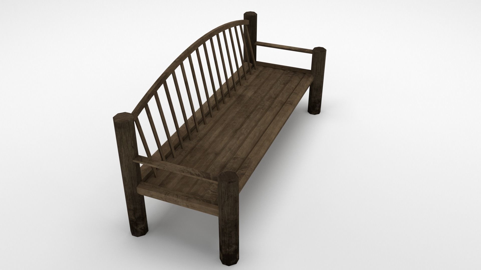 Old wood bench Low-poly 3D model_4