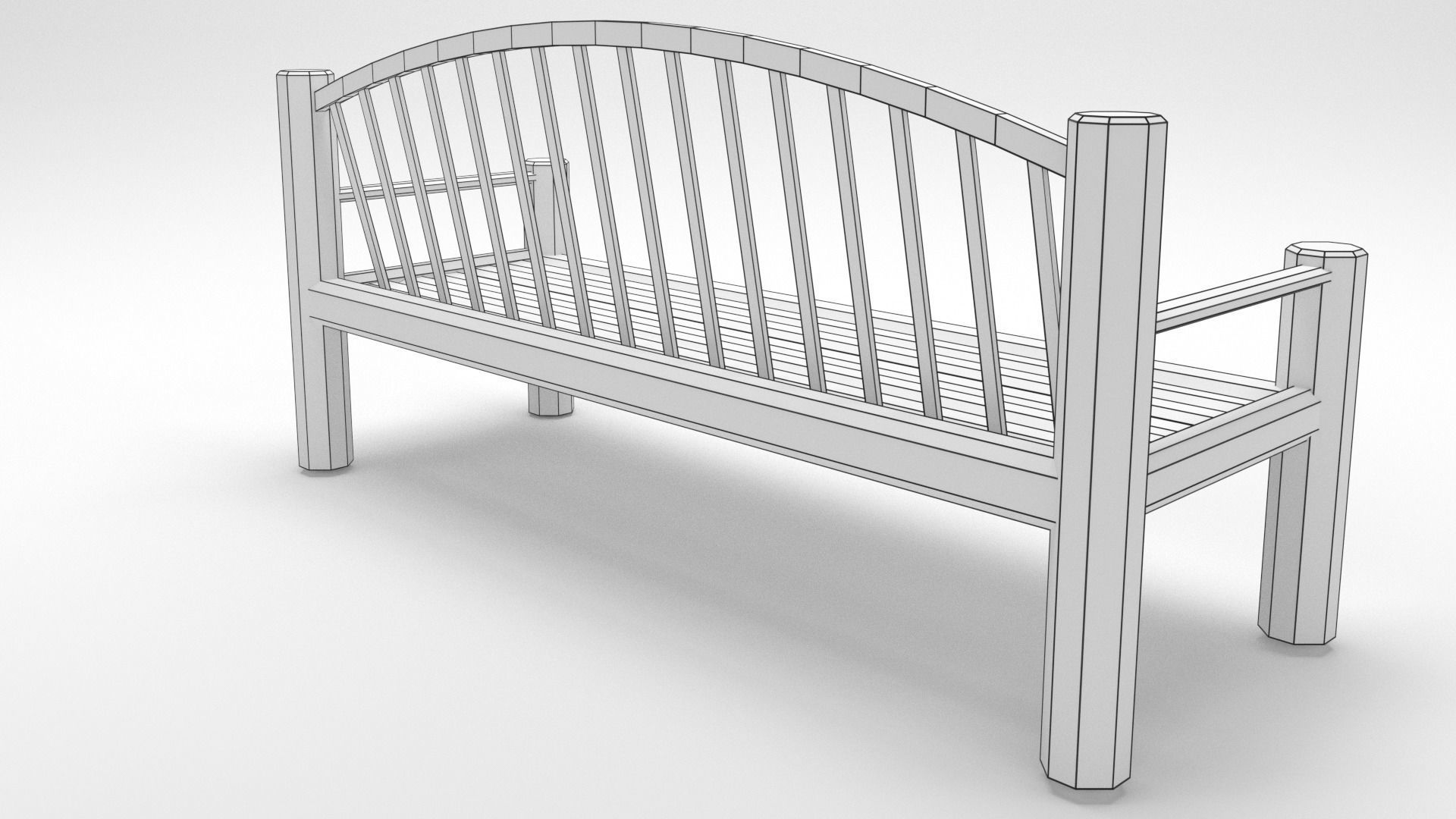Old wood bench Low-poly 3D model_7