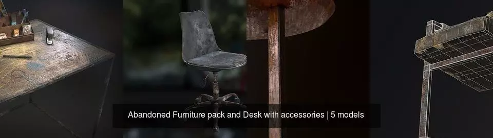 Abandoned Furniture pack and Desk with accessories 3D Model Collection_3