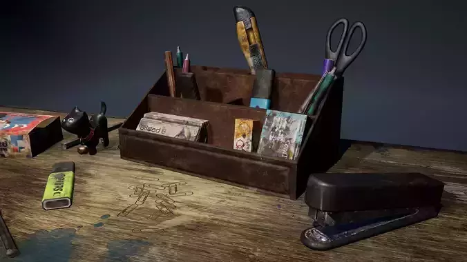 Abandoned Furniture pack and Desk with accessories 3D Model Collection