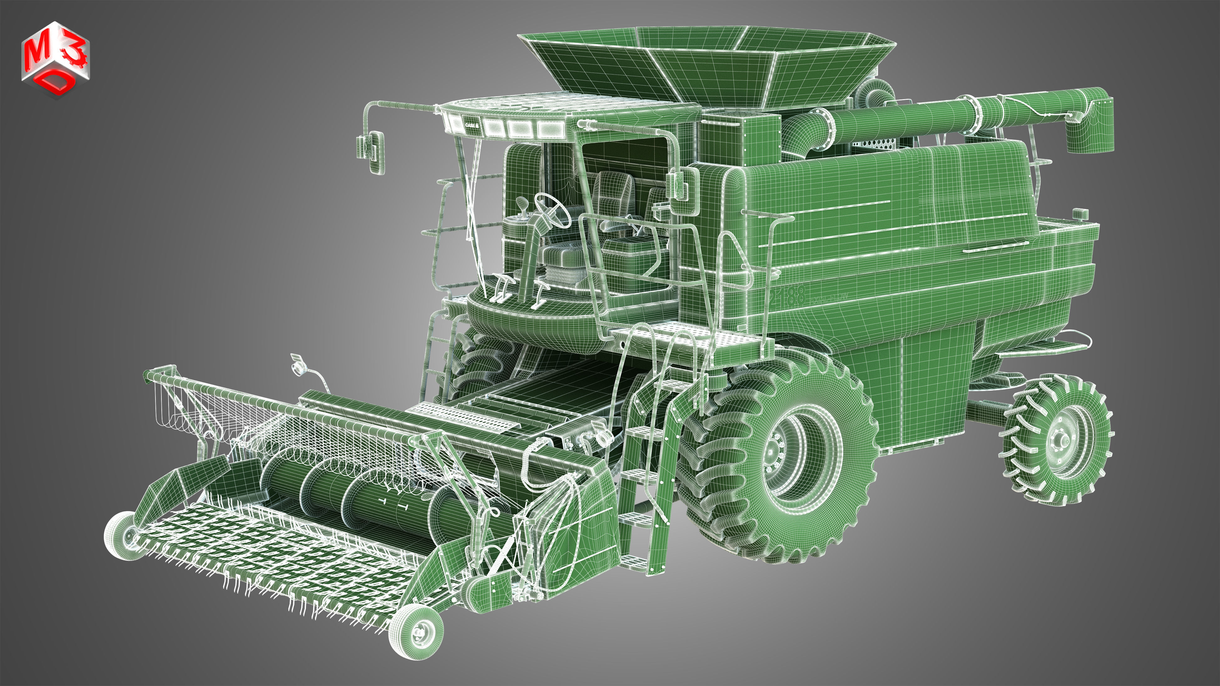 IH 1688 Combine Harvester  - with Forage Harvester Head 3D model_18