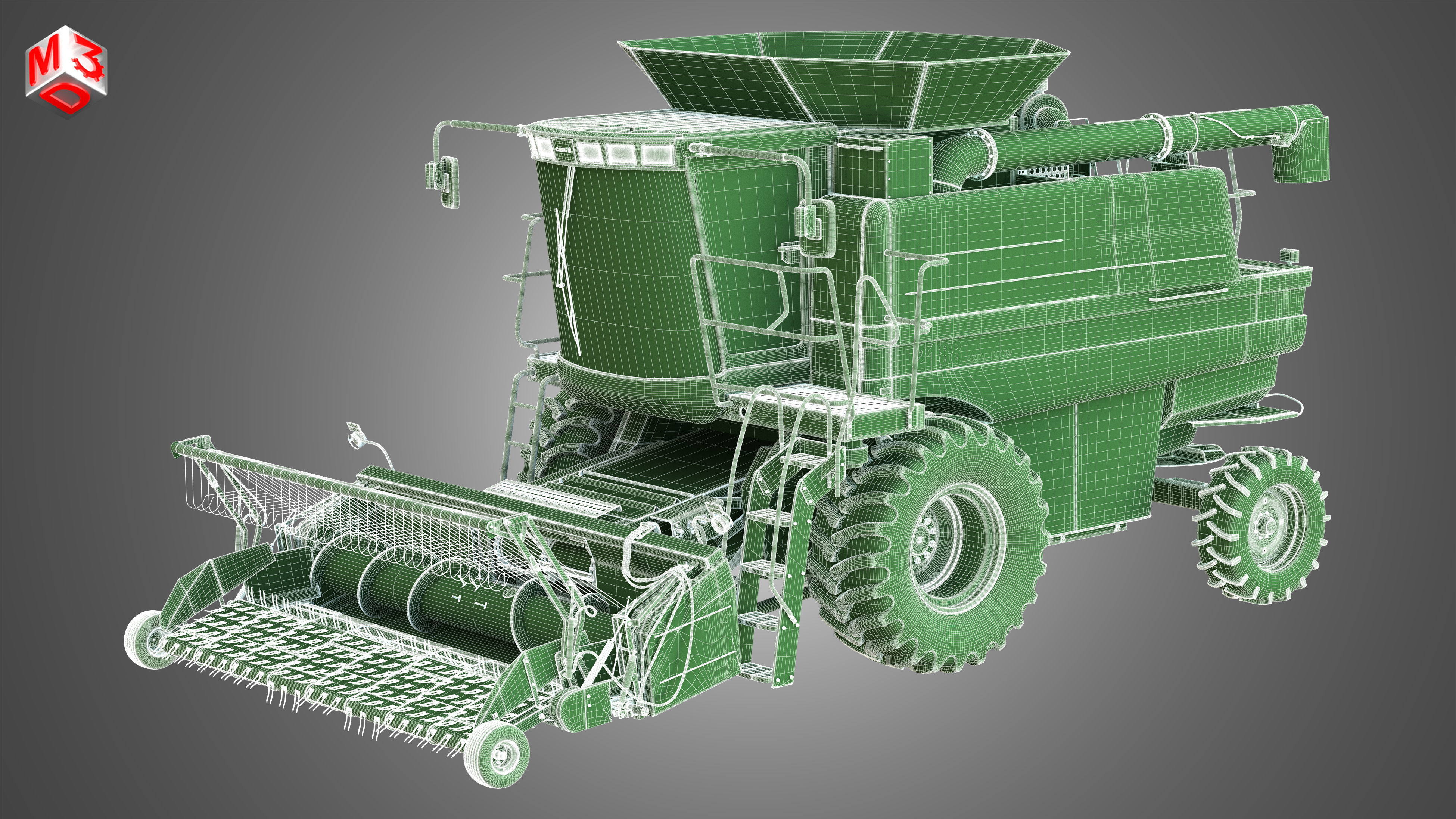 IH 1688 Combine Harvester  - with Forage Harvester Head 3D model_17