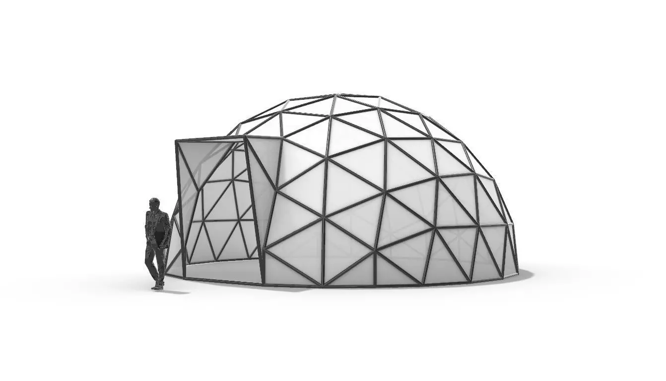 Geodesic Dome with Door Opening and enclosure Panels 3D model