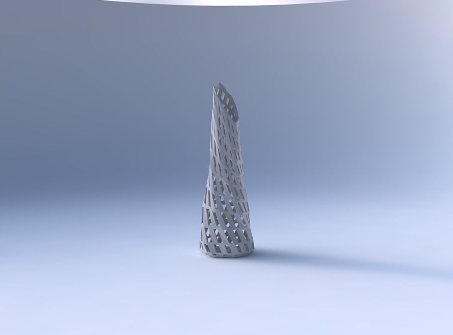 Vase twisted top bent hexagon with checker grid lattice 3D print model_4