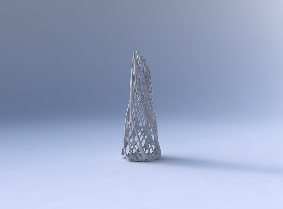 Vase twisted top bent hexagon with cracked organic lattice 3D print model_4