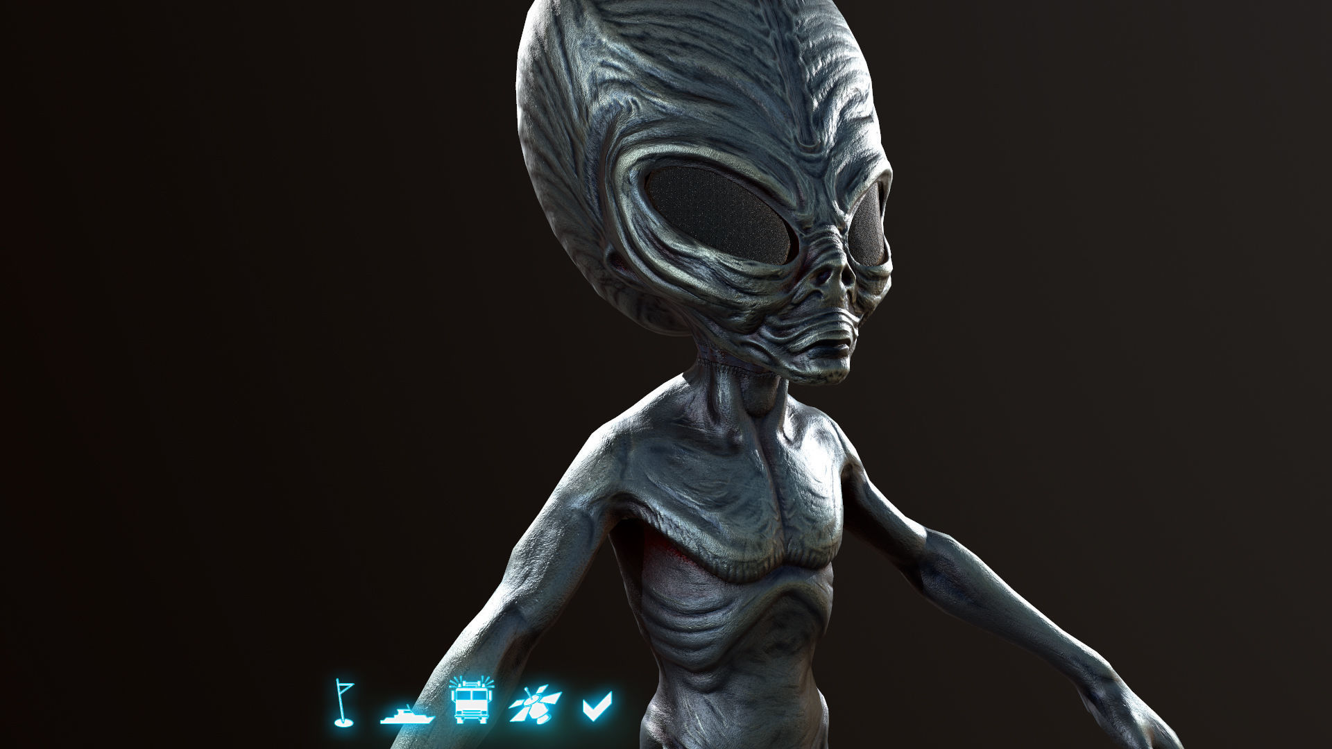 Alien Gray Low-poly 3D model_7