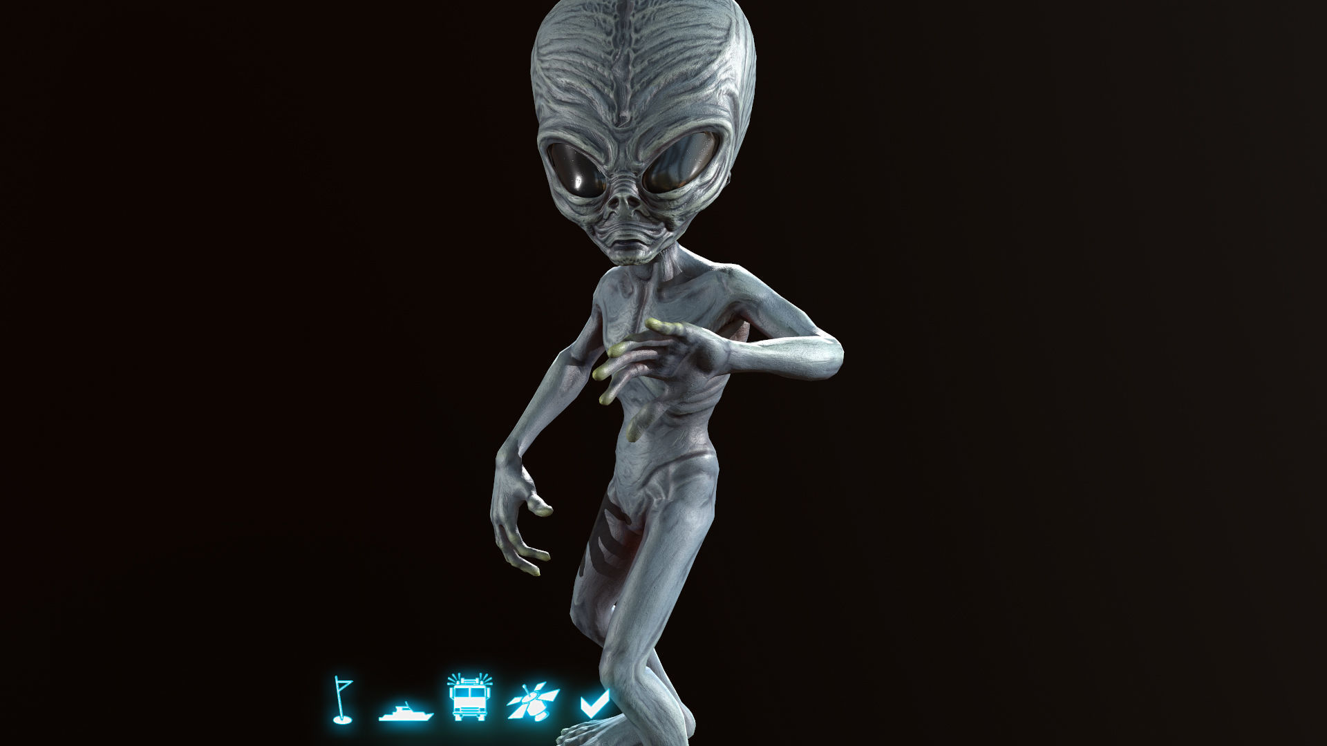 Alien Gray Low-poly 3D model_4
