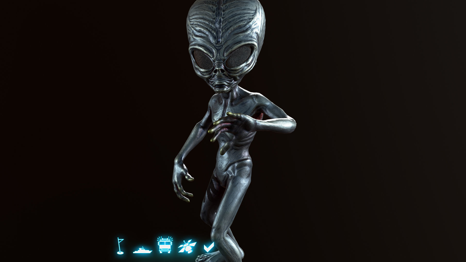 Alien Gray Low-poly 3D model_5