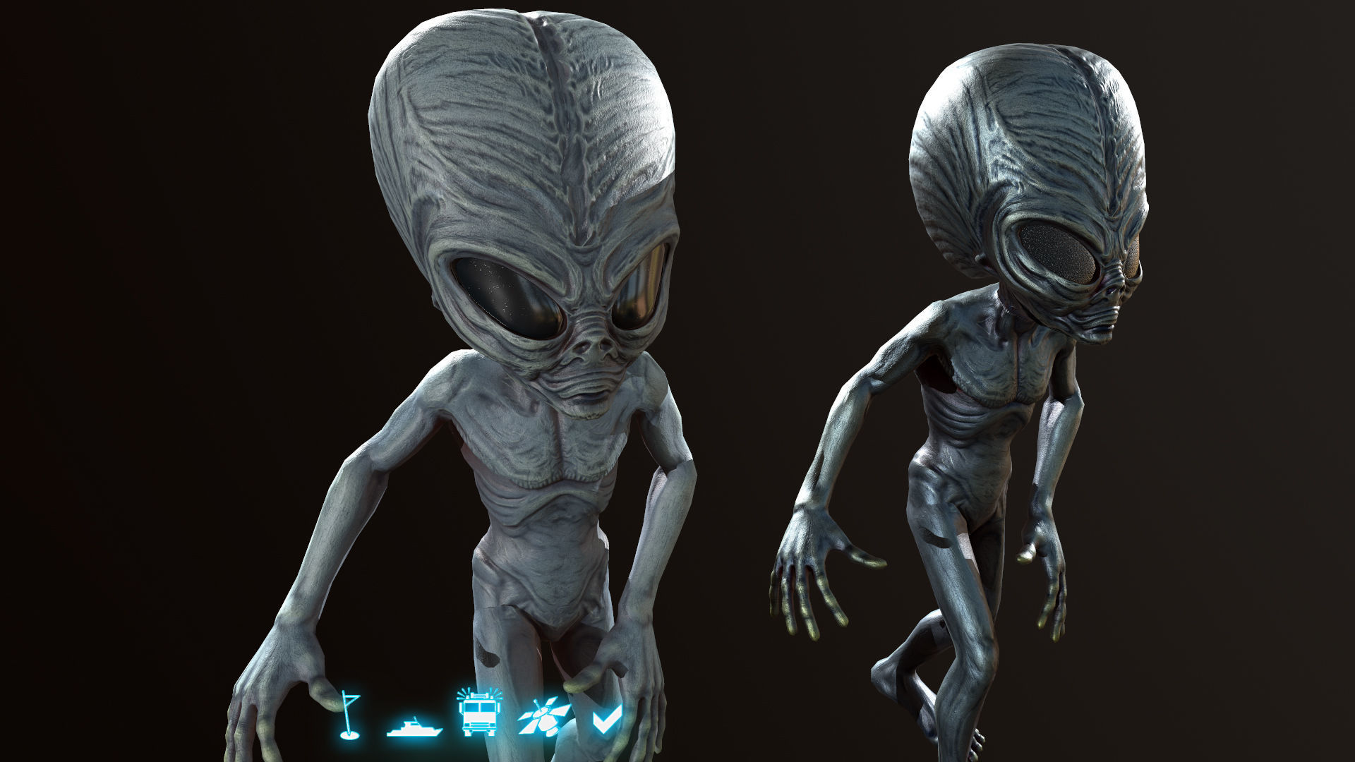 Alien Gray Low-poly 3D model_11