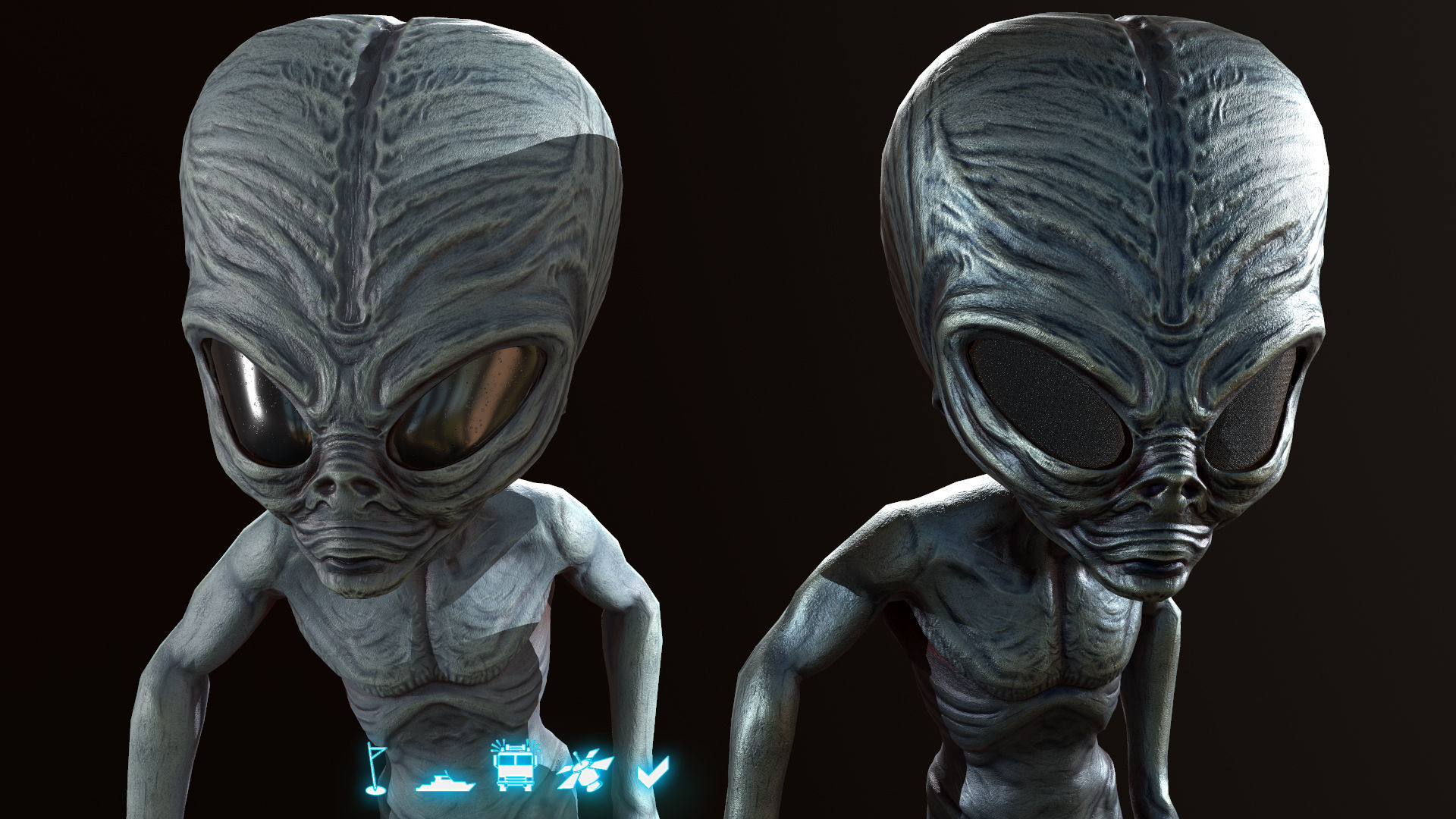 Alien Gray Low-poly 3D model_3